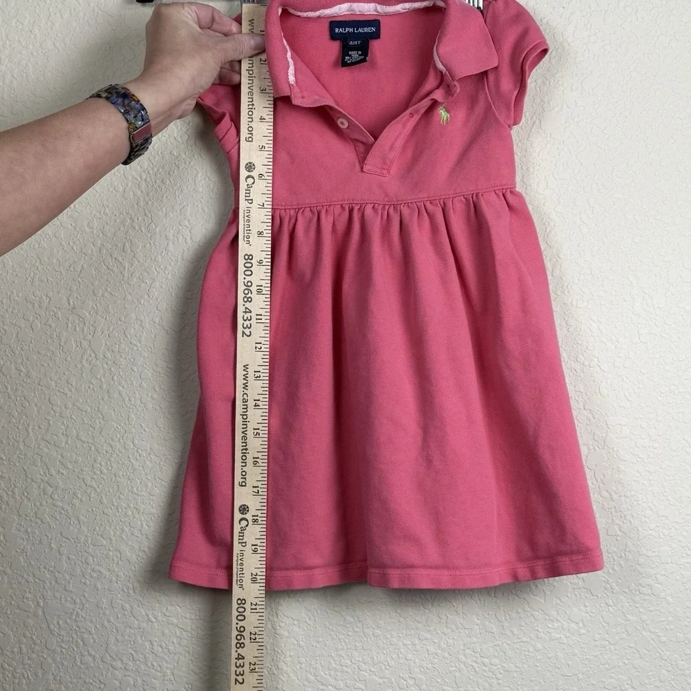 Ralph Lauren Girls Pink Polo Dress Sz 4/4T Green Pony Logo Collared Preppy